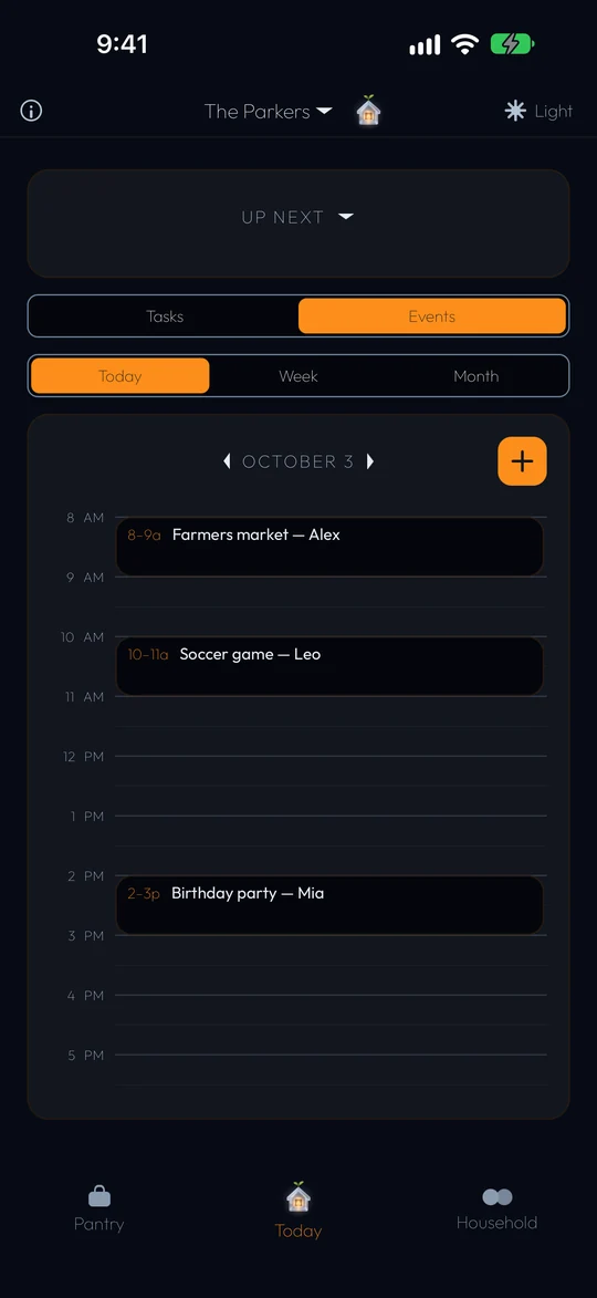 House events, day view